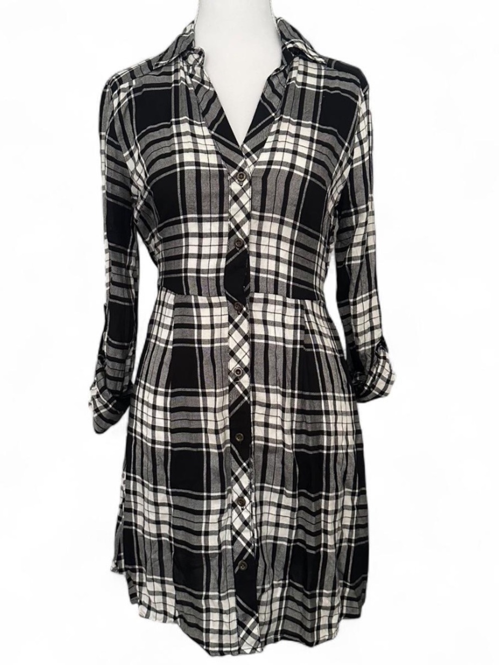 Black & White Plaid Long-Sleeve Dress